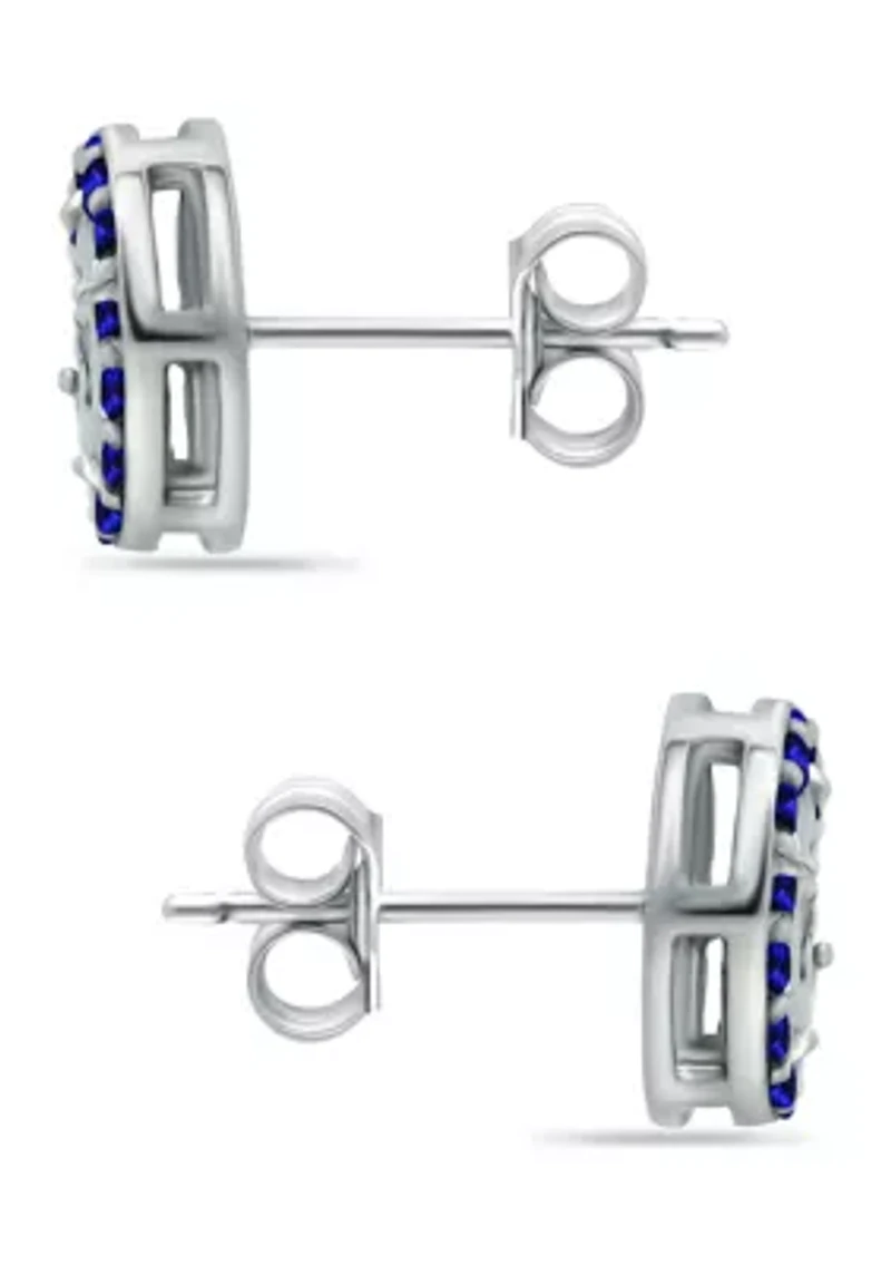 1/2 ct. t.w. Sapphire and 1/10 ct. t.w. Diamond Halo Stud Earrings in Sterling Silver
