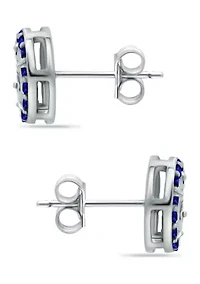 1/2 ct. t.w. Sapphire and 1/10 ct. t.w. Diamond Halo Stud Earrings in Sterling Silver