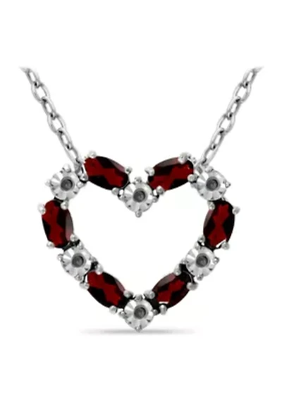 1.56 ct. t.w. Garnet and Diamond Heart Necklace, Sterling Silver