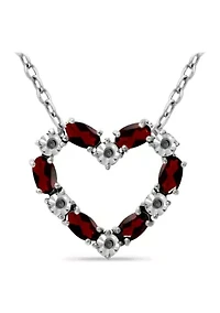 1.56 ct. t.w. Garnet and Diamond Heart Necklace, Sterling Silver