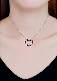 1.56 ct. t.w. Garnet and Diamond Heart Necklace, Sterling Silver
