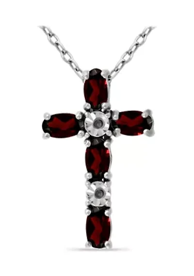 1.26 ct. t.w. Garnet and Diamond Cross Necklace, Sterling Silver