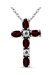 1.26 ct. t.w. Garnet and Diamond Cross Necklace, Sterling Silver