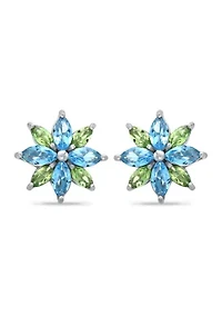1.84 ct. t.w Blue Topaz and Peridot Flower stud Earring in Sterling Silver