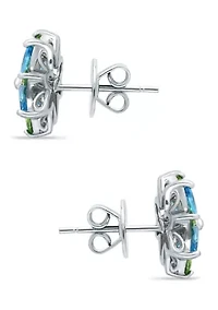 1.84 ct. t.w Blue Topaz and Peridot Flower stud Earring in Sterling Silver
