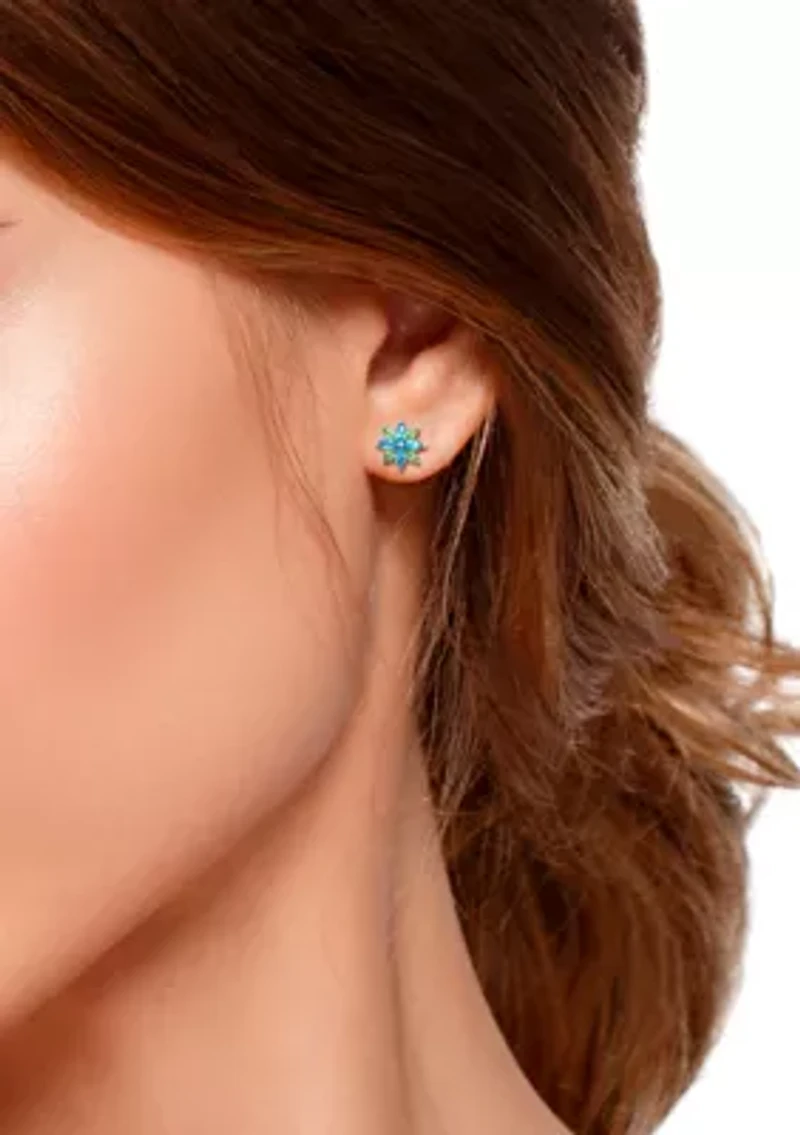 1.84 ct. t.w Blue Topaz and Peridot Flower stud Earring in Sterling Silver