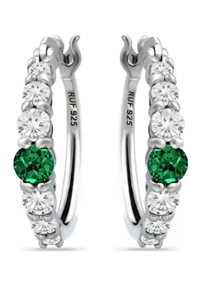 1/2 ct. t.w. Nano Emerald and 5/8 ct. t.w. Created White Sapphire Hoop Earrings in Sterling Silver