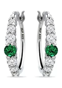 1/2 ct. t.w. Nano Emerald and 5/8 ct. t.w. Created White Sapphire Hoop Earrings in Sterling Silver