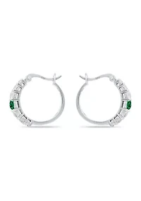 1/2 ct. t.w. Nano Emerald and 5/8 ct. t.w. Created White Sapphire Hoop Earrings in Sterling Silver