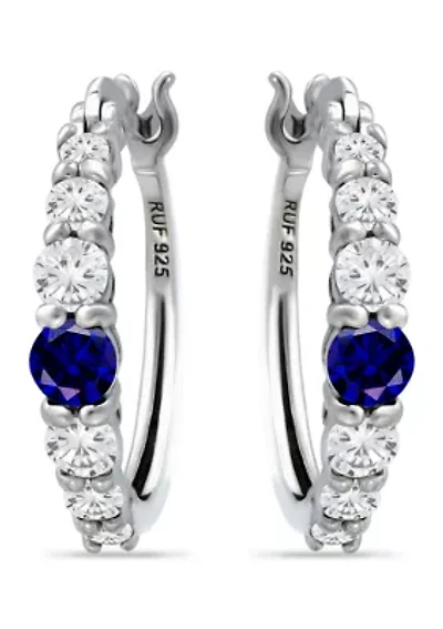 5/8 ct. t.w. Created Blue Sapphire and 5/8 ct. t.w. Created White Sapphires Hoop Earrings in Sterling Silver