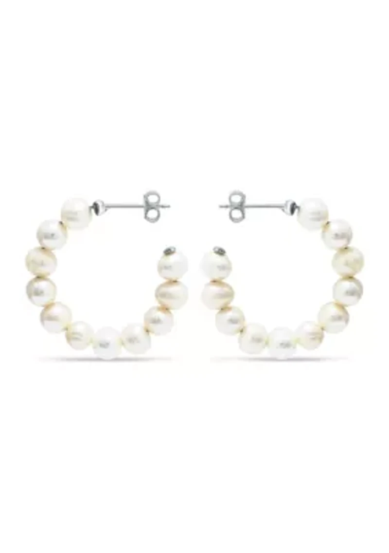 Fresh Water Pearl Open Hoop Earring in Sterling Silver