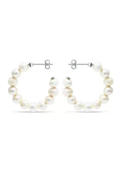 Fresh Water Pearl Open Hoop Earring in Sterling Silver
