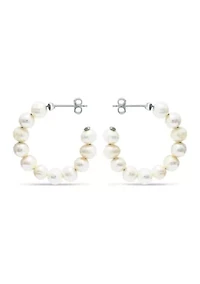 Fresh Water Pearl Open Hoop Earring in Sterling Silver