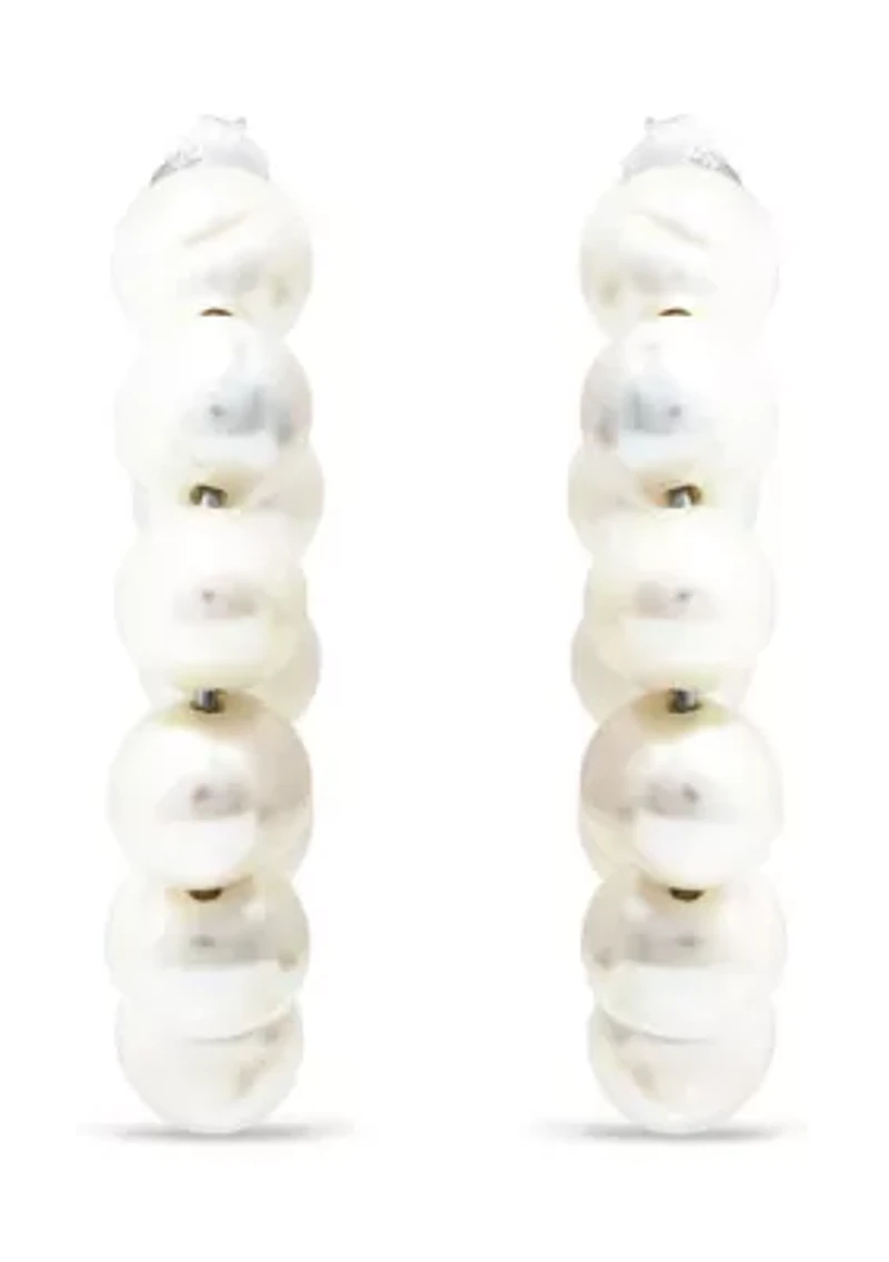 Fresh Water Pearl Open Hoop Earring in Sterling Silver