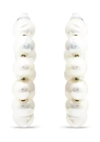 Fresh Water Pearl Open Hoop Earring in Sterling Silver