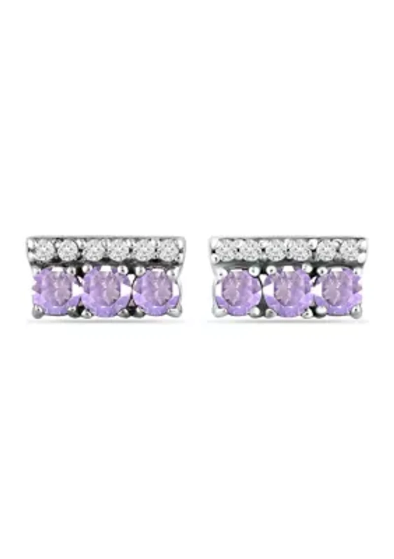 3/4 ct. t.w. Amethyst and White Topaz Bar Earrings, Sterling Silver