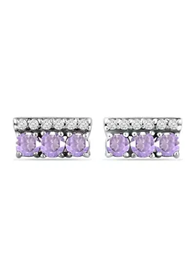 3/4 ct. t.w. Amethyst and White Topaz Bar Earrings, Sterling Silver