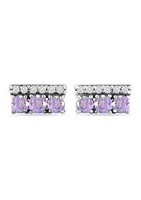3/4 ct. t.w. Amethyst and White Topaz Bar Earrings, Sterling Silver