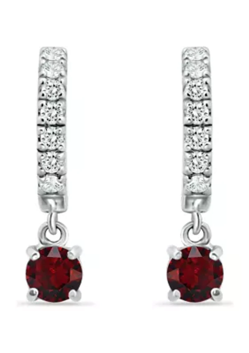 1.26 ct. t.w. Garnet and White Topaz Huggie Hoop Drop Earrings, Sterling Silver