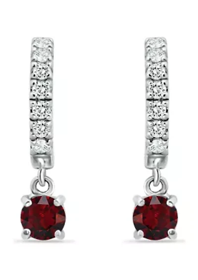 1.26 ct. t.w. Garnet and White Topaz Huggie Hoop Drop Earrings, Sterling Silver