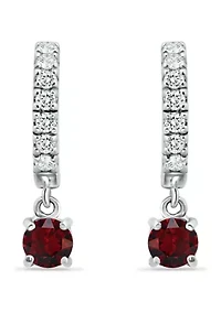 1.26 ct. t.w. Garnet and White Topaz Huggie Hoop Drop Earrings, Sterling Silver