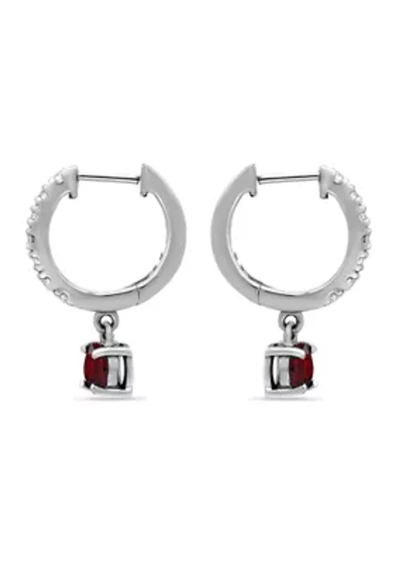 1.26 ct. t.w. Garnet and White Topaz Huggie Hoop Drop Earrings, Sterling Silver