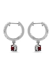 1.26 ct. t.w. Garnet and White Topaz Huggie Hoop Drop Earrings, Sterling Silver