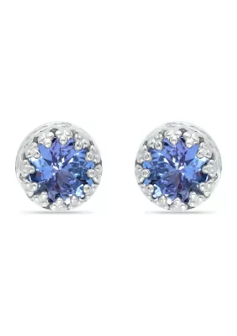 3/4 ct. 5MM Round Tanzanite Crown Stud Earrings, Sterling Silver