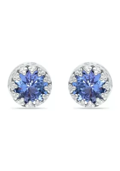 3/4 ct. 5MM Round Tanzanite Crown Stud Earrings, Sterling Silver