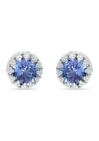 3/4 ct. 5MM Round Tanzanite Crown Stud Earrings, Sterling Silver