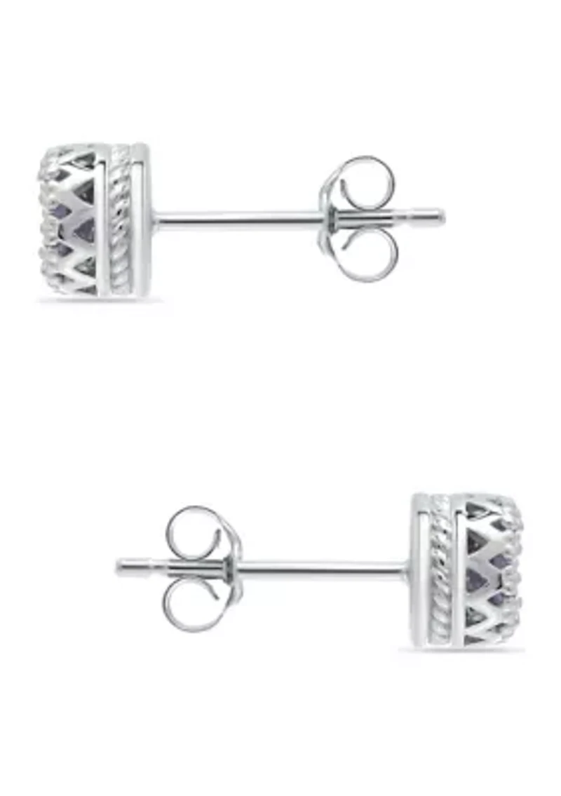 3/4 ct. 5MM Round Tanzanite Crown Stud Earrings, Sterling Silver