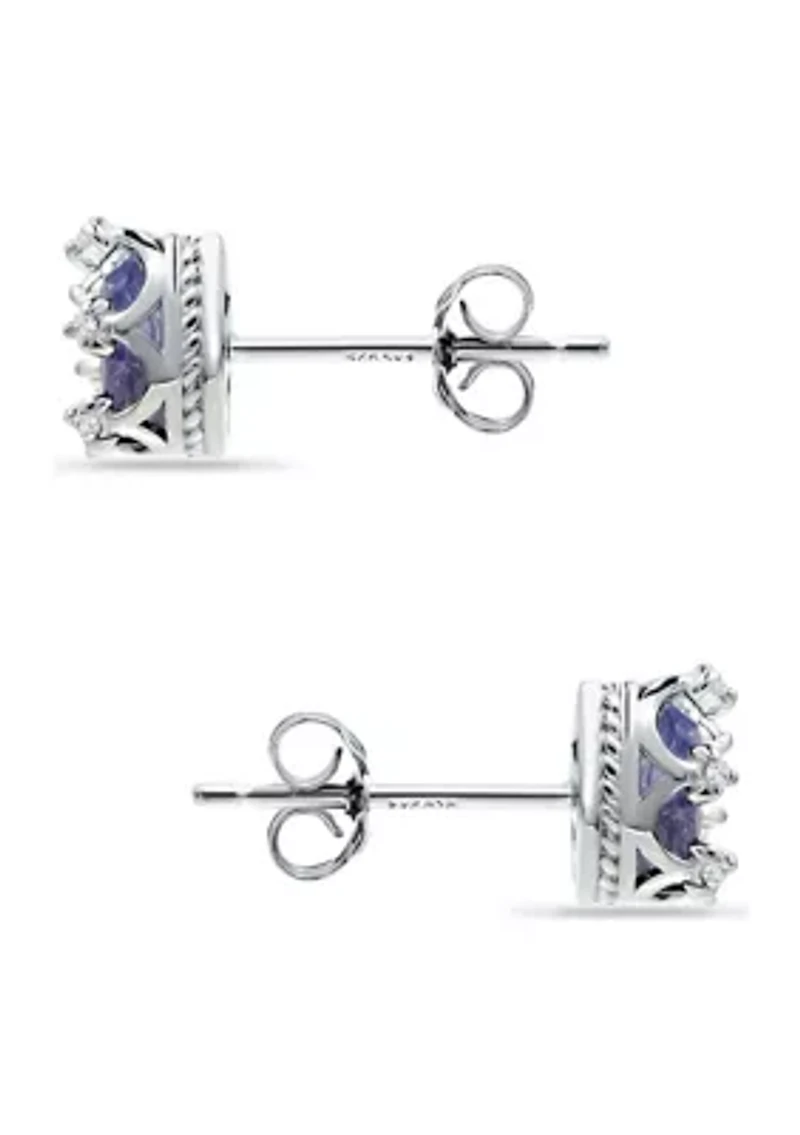 5/8 ct. 6MMx4MM Pear Tanzanite and White Topaz Crown Stud Earrings, Sterling Silver