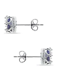 5/8 ct. 6MMx4MM Pear Tanzanite and White Topaz Crown Stud Earrings, Sterling Silver