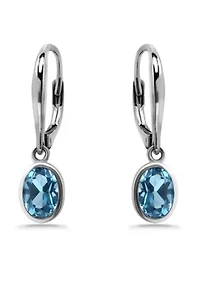 1 5/8 Cttw 7X5mm Oval London Blue Topaz Leverback Earrings, Sterling Silver, DS
