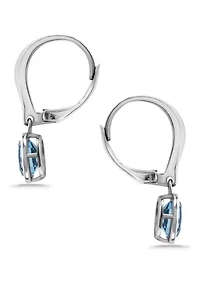 1 5/8 Cttw 7X5mm Oval London Blue Topaz Leverback Earrings, Sterling Silver, DS
