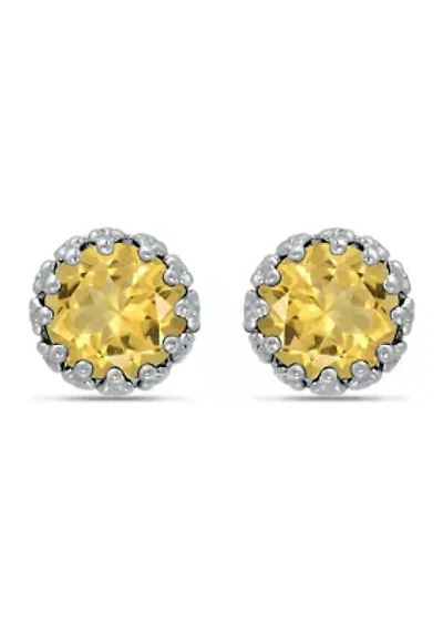 1-1/4 ct. 6MM Round Citrine Crown Stud Earrings, Sterling Silver