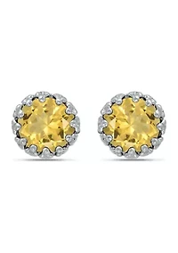 1-1/4 ct. 6MM Round Citrine Crown Stud Earrings, Sterling Silver
