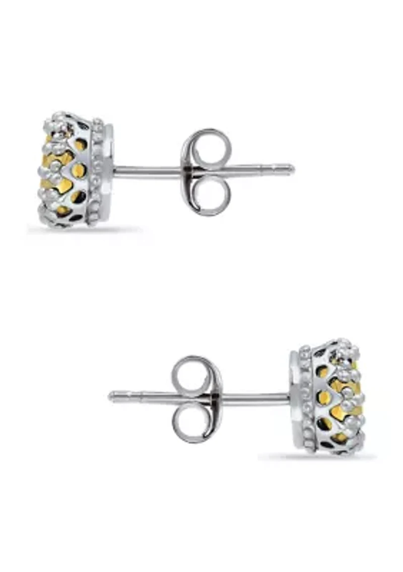 1-1/4 ct. 6MM Round Citrine Crown Stud Earrings, Sterling Silver