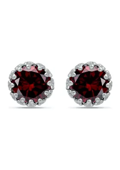 1-1/2 ct. 6MM Round Garnet Crown Stud Earrings, Sterling Silver