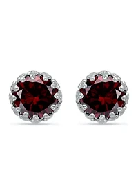 1-1/2 ct. 6MM Round Garnet Crown Stud Earrings, Sterling Silver