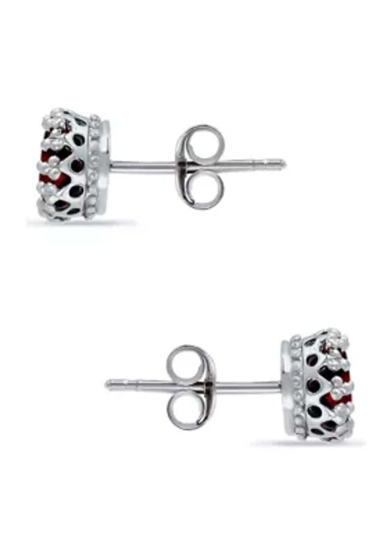 1-1/2 ct. 6MM Round Garnet Crown Stud Earrings, Sterling Silver