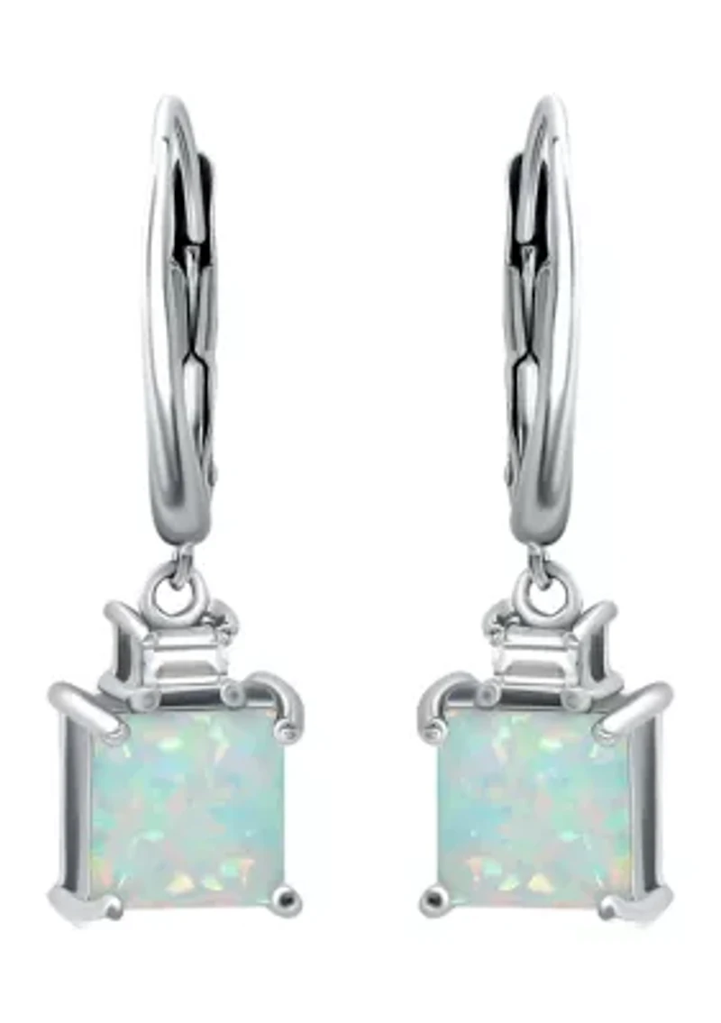 Lab Created 1.11 ct. t.w. Synthetic Opal and Created  White Sapphire Drop Lever Back Earrings, Sterling Silver