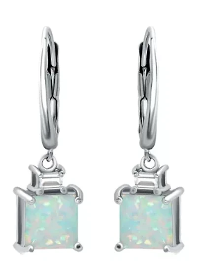 Lab Created 1.11 ct. t.w. Synthetic Opal and Created  White Sapphire Drop Lever Back Earrings, Sterling Silver