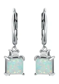 Lab Created 1.11 ct. t.w. Synthetic Opal and Created  White Sapphire Drop Lever Back Earrings, Sterling Silver
