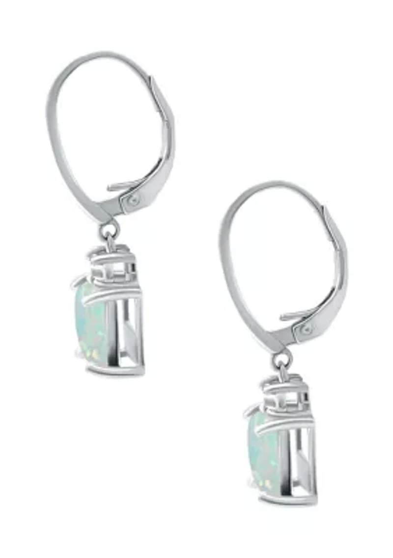 Lab Created 1.11 ct. t.w. Synthetic Opal and Created  White Sapphire Drop Lever Back Earrings, Sterling Silver