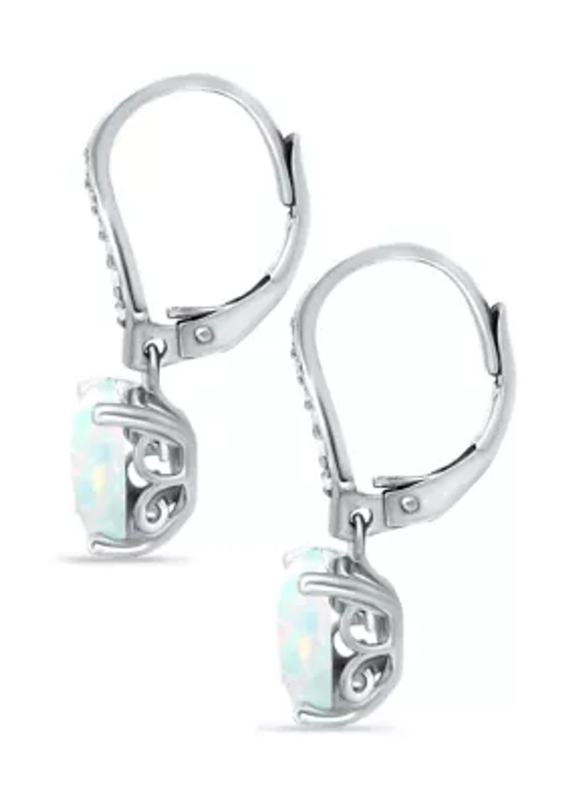 3.21 ct. t.w. Created Opal & Created White Sapphire Drop Earrings in Sterling Silver