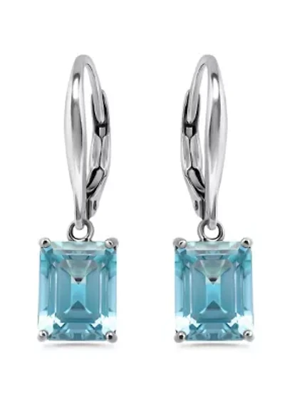 4 7/8 Cttw 9X7mm Octagon Blue Topaz Leverback Earrings, Sterling Silver, DS