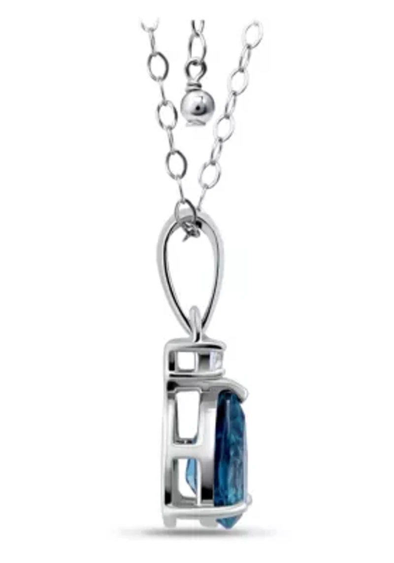7/8 Cttw 8X5mm Pear London Blue Topaz & 2mm Round White Topaz Pendant w/Bale, Sterling Silver, DS