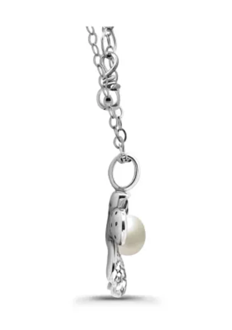 Freshwater Pearl and Pave White Topaz Flower Sterling Silver Pendant