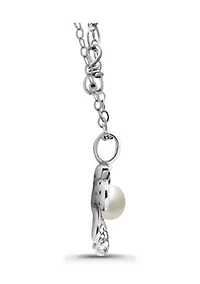 Freshwater Pearl and Pave White Topaz Flower Sterling Silver Pendant